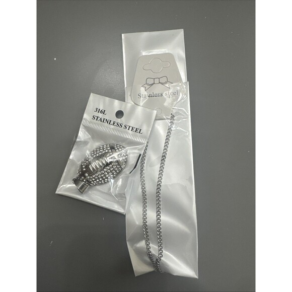 Football Pendant Chain Stainless Steel Super Bowl Gift Men’s Cubic Zirconia Iced - Picture 6 of 7